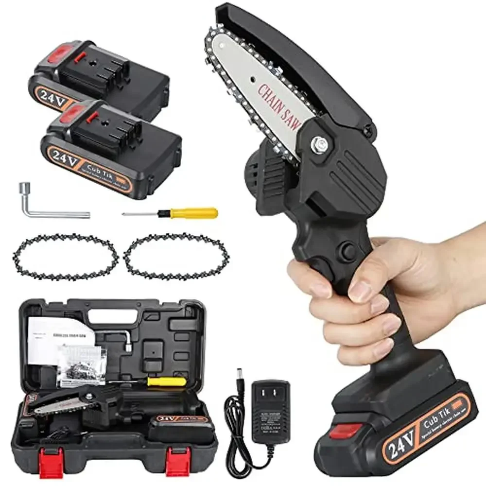 

4-Inch Portable Handheld Mini Electric Chainsaw with 2 Batteries High Efficiency Lightweight Cordless Chainsaw Wood Cutting and