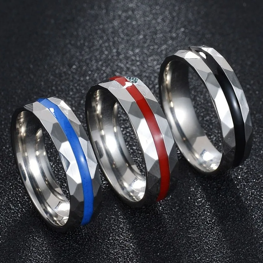 Fashion Simple 6mm Stainless Steel Cut Oil Dripping Couple Ring Men and Women Jewelry