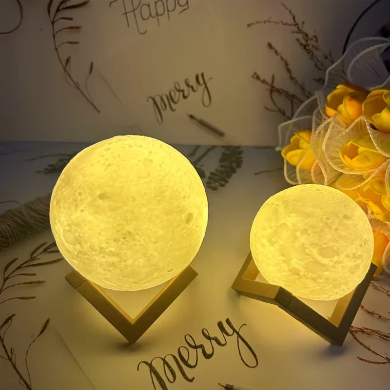 1 قطعة مصباح القمر ، LED مصباح الليل لتقوم بها بنفسك مصباح الكوكب ، كرة القمر نموذج البطارية المضيئة ، حامل خشبي ، هدايا للفتيات الفتيان النساء الرجال