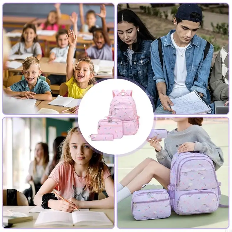 

3pcs Oxford Fabric Children's School Bag With Lunch Bag Pencil Holder Set Large Capacity Backpack Book Bag For Daily Use