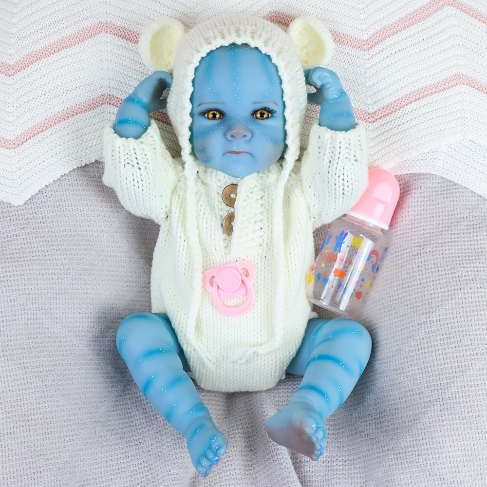 18-Zoll-Ganzkörper-Reborn-Baby-blaue Puppen Handdetailliertes Gemälde Fee Avatar Lebensechte echte Soft-Touch-kleine Puppe süßes praktisches Baby