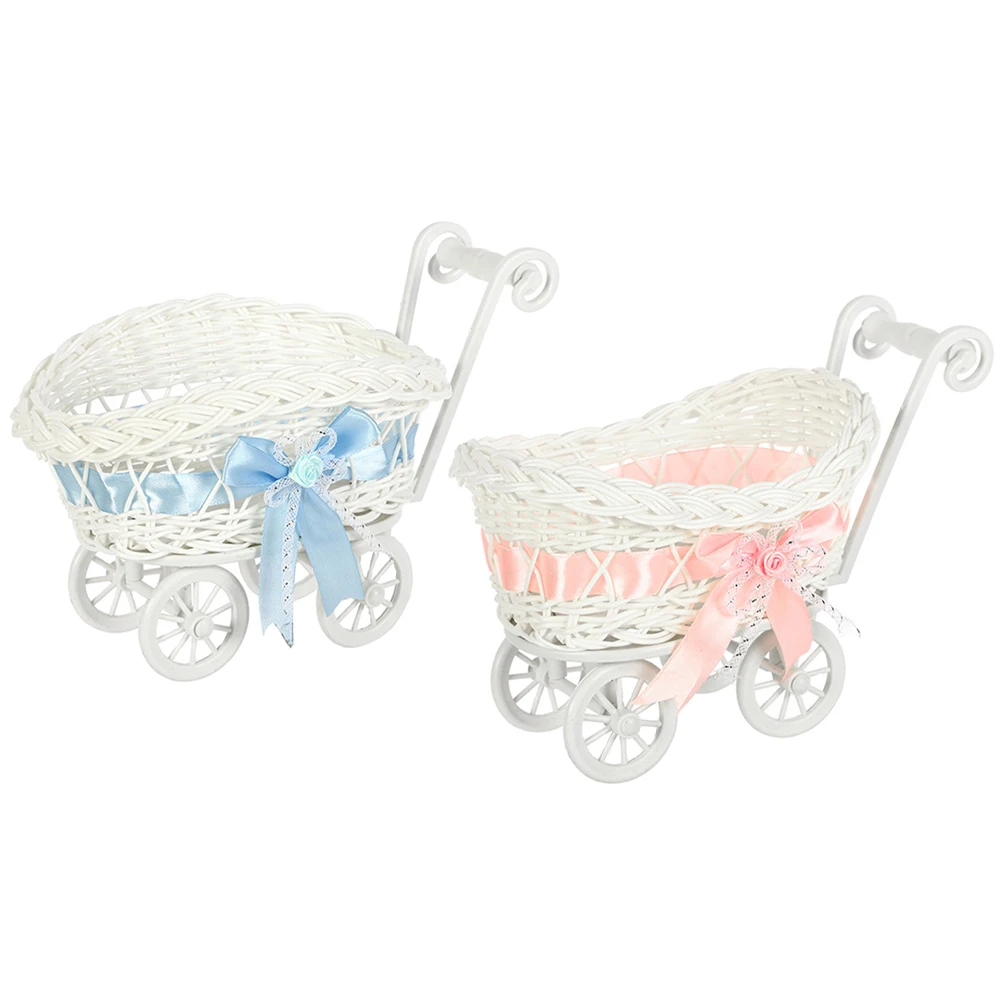 

2Pcs Imitation Rattan Baby Stroller Baskets Storage Woven Candy Holder Decorative Ornaments Kids Gifts