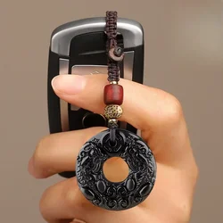 Natural Carving Jade Safety Buckle Bite Money Pixiu Keychain Wealth Transfer Handcrafted Retro Carved Bodhi Sandalwood Pendant