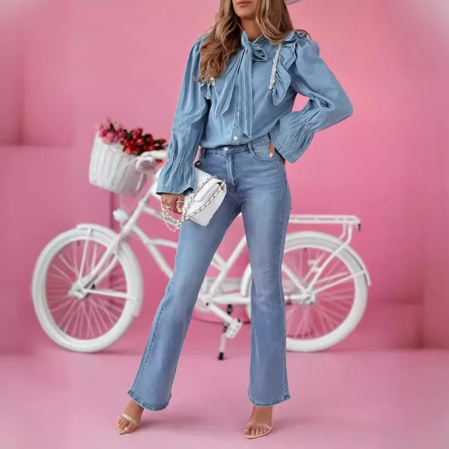 Jeans longo casual micro-la, temperament commuter, moda europeia e americana, novo, verão, 2024