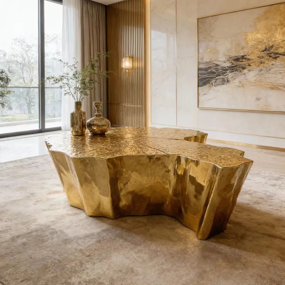 G*-Creative Metal Center Table Golden Polished Surface Irregular Art Design for Home Hotel Restaurant