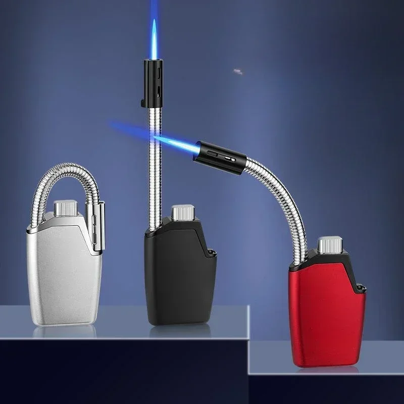 

Hot Sales Metal Folding Hose Spray Gun Lighter Windproof Portable Inflatable Blue Flame Turbo Butane Gas Candle Kitchen Lighter