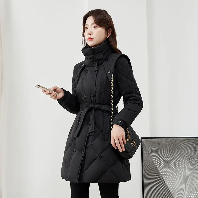 

Winter New Solid Color Plaid Navy Collar Fashionable Women's Down Jacket Slim Fit and Warm White Duck Down Jacket