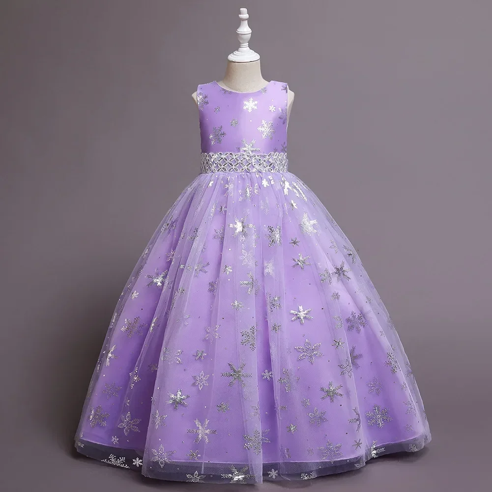 Girls princess dress sleeveless Christmas snowflake elegant wedding party opening celebration puff long show ceremony dresses