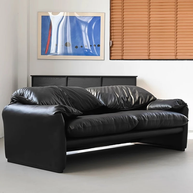 

Maralunga antique black Maralunga sofa living room minimalist leather straight row sofa top layer cowhide