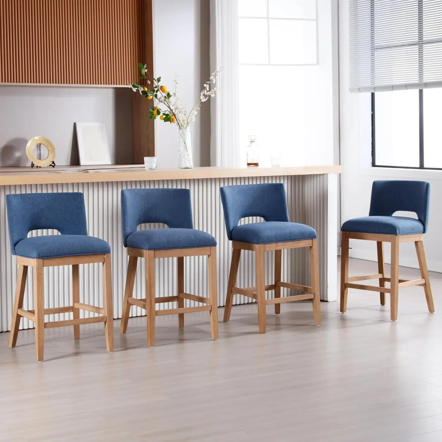 [Limited Time Offer, Buy Now!]Farmhouse Bar Stools Set of 4, 26" Counter Height Barstools, Linen Upholstered Barstools