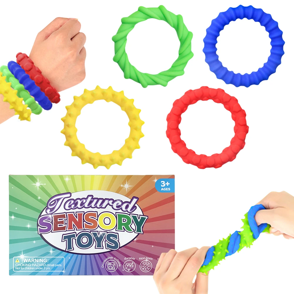 

4 упаковки сенсорных игрушек-непоседа, эластичный браслет-непоседа, текстура и успокаивающие сенсорные игрушки для аутизма, успокаивающая игрушка для детей и взрослых