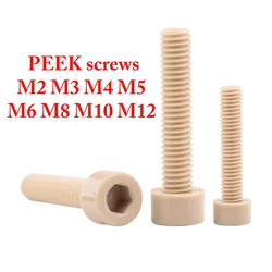 M2 M3 M4 M5 M6 M8 M10 M12 x 3-70mm PEEK Nylon Plastic Hex Allen Socket Cap Head Screw Bolt High temperature