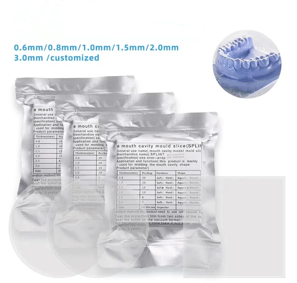 20Pcs Dental Lab Orthodontic Splint Retainer Slice Vacuum Forming Sheet Soft Hard 0.8/1.0/1.5/2.0mm Thermoforming Material