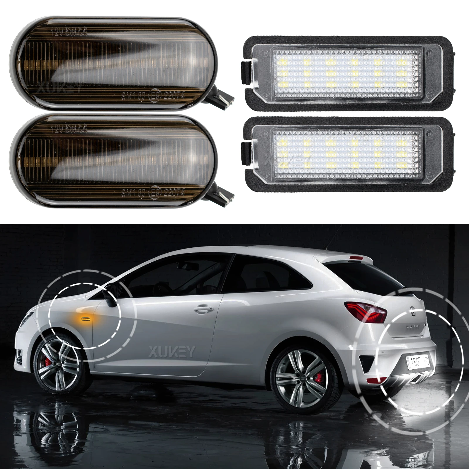 Dynamic Side Marker Light Side Signal Lights Canbus Number Plate Lamp White 6000K for SEAT Ibiza 2008-2017 SEAT Leon 1M 1P MK1 2