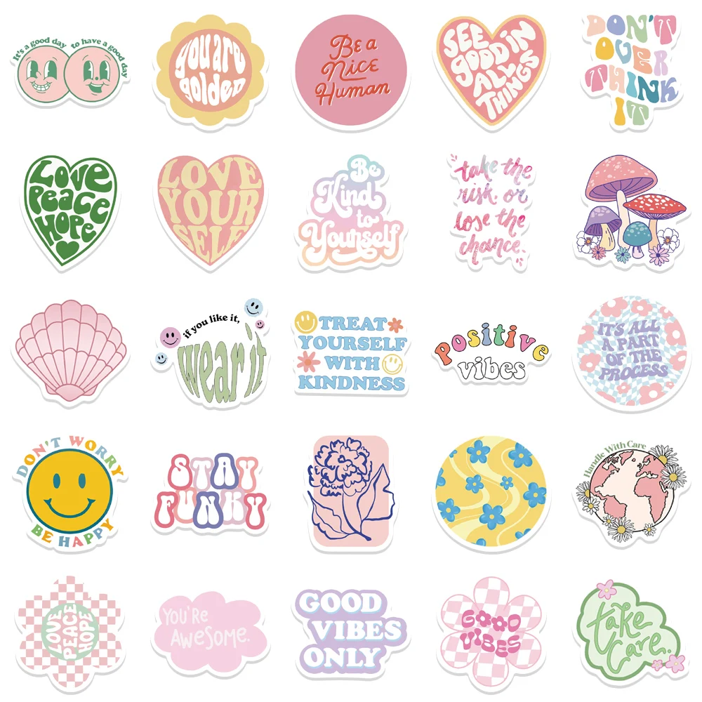 Adesivos estéticos pastel dinamarqueses, adesivos bonitos do vinil impermeável VSCO para laptop, telefone, skate, bagagem, brinquedos para crianças, 50 pcs, 100pcs