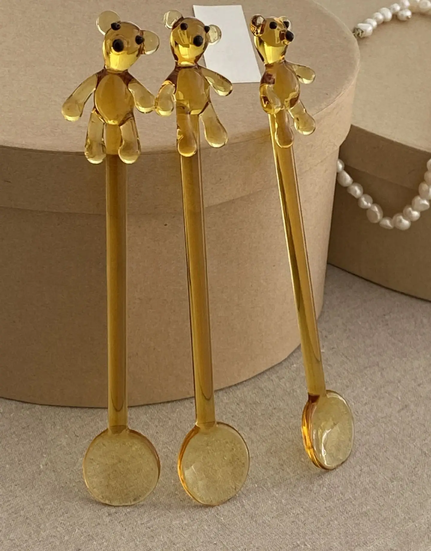 Calla Lily Animals Cartoon Bear Glass Spoon Dessert Spoon Coffee Glass Stir Spoon  Long Handle Spoon Yogurt Spoon