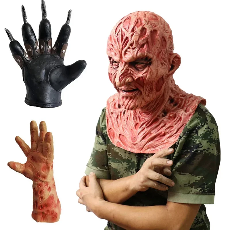 Masque Effrayant de Clown Freddy, Déguisement de Zombie d'Horreur, Accessoires d'Halloween, en Latex, de Carnaval, de Reproduction d'Eger, Cosplay, Gants d'Anime, pour le Visage