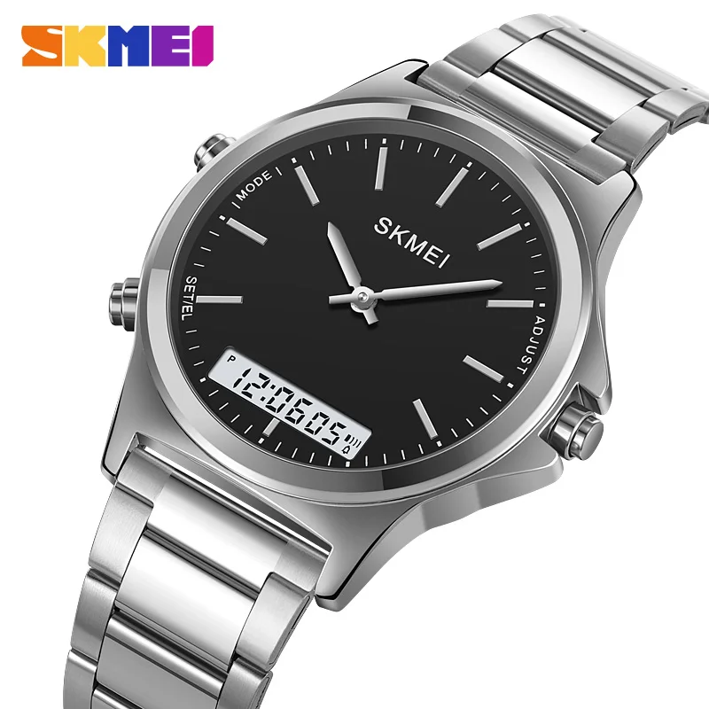SKMEI 2120 Luxury Sports Watch Men's Waterproof 3-Time Dual Display Digital Timing Watch Men's Alarm Clock Date Clock reloj