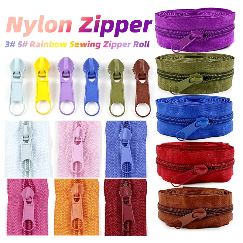 

10/30/50M 3#5# Colored Nylon Zipper Tape with Zippers Slider Bags Clothes Closure Zip Decor Zips Repair Kit DIY Sewing Accessory