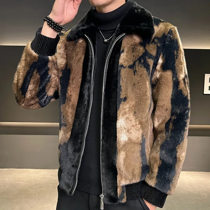 Winter Clothing Men's Faux Leather Jacket Men High Quality Gold Mink Fur Thick Woolen Fur Jacket Jaqueta De Couro Masculina