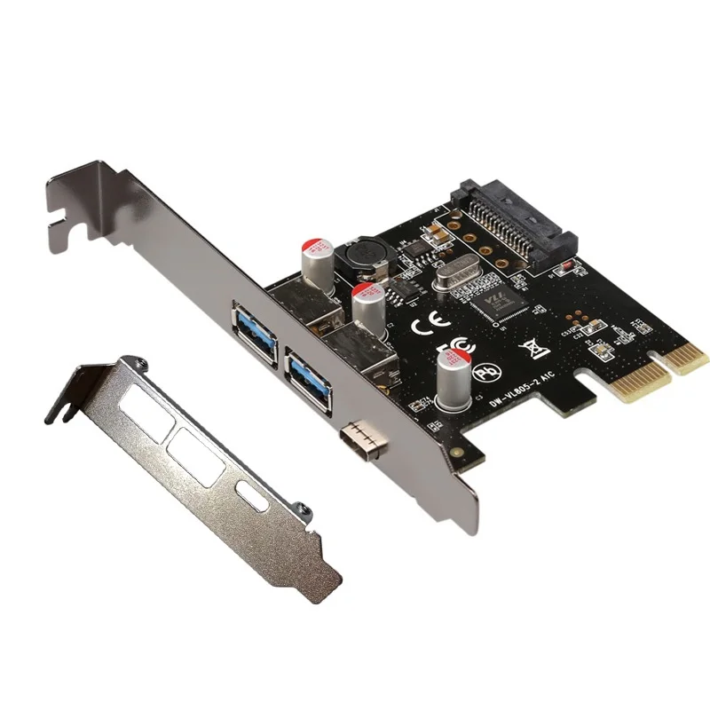 10 個の PCI-e からデュアル USB3.0 タイプ C VL805 拡張カード 1*タイプ C、2*タイプ A 外部電源