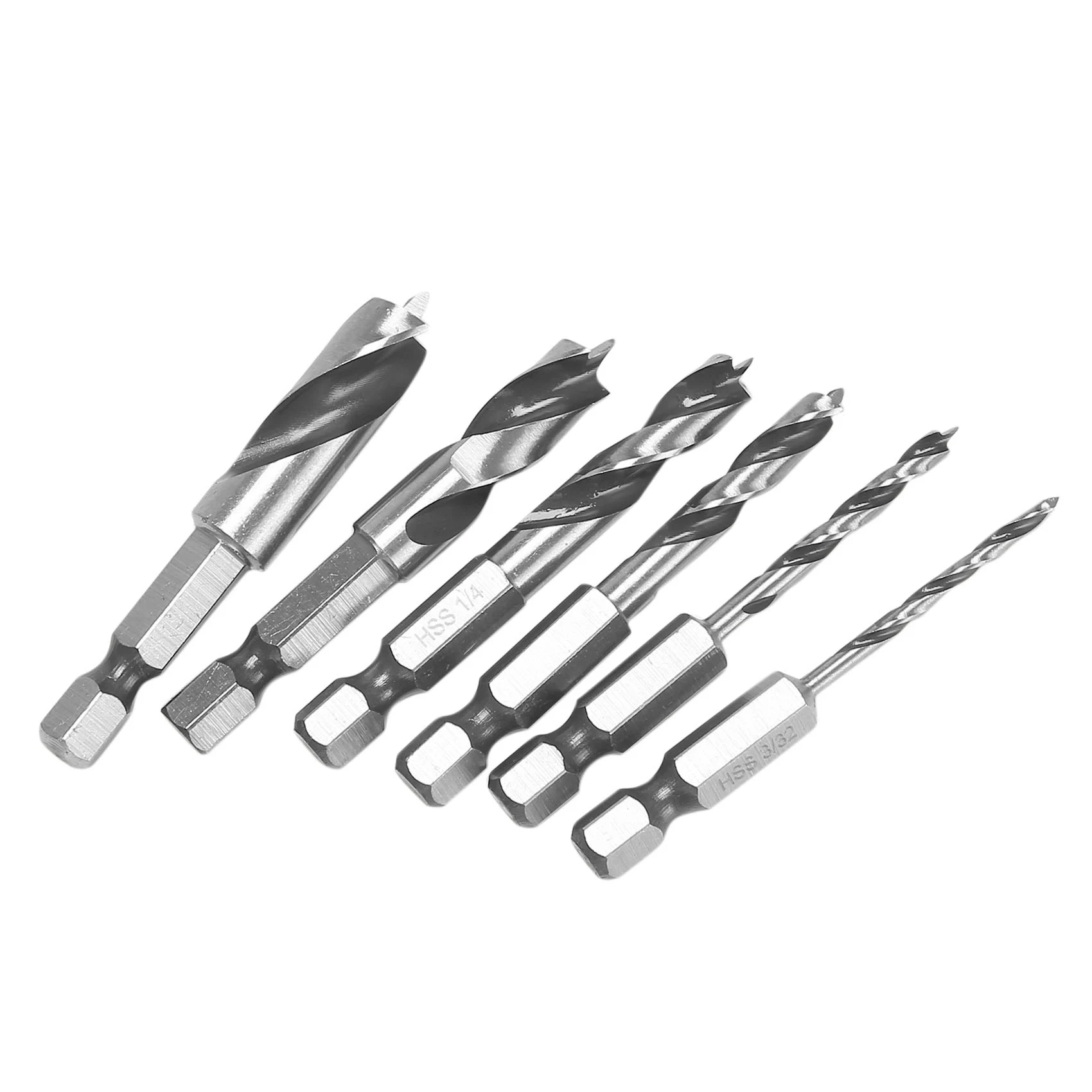 HSS SAE براد نقطة مثقاب قصير مجموعة للخشب ، تغيير سريع عرافة عرقوب ، 1/4 "، 3/8" ، 1/8 "، 3/16" ، 1/4 "، 5/16" ، 3/8 "،" ، "، 6 قطعة