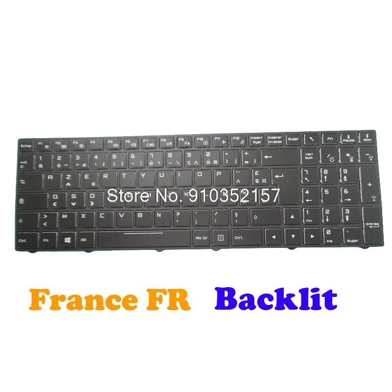 

Laptop FR Backlit Keyboard For CLEVO N850 CVM15F26F0J430E 6-80-N85H0-061-1 N850HK1 N850HJ N857HJ N857HK French FR Black Frame