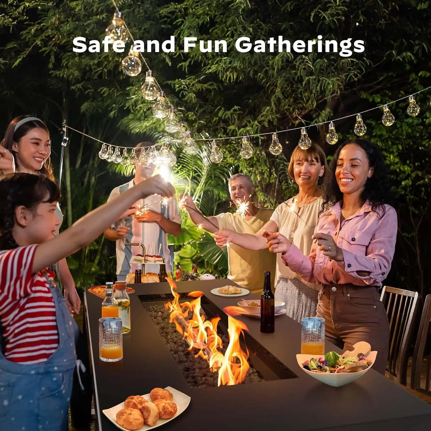 طاولة حفرة حريق تعمل بالغاز مقاس 42 بوصة، حفر حريق البروبان بقدرة 60000 وحدة حرارية بريطانية للخارج مع غطاء فولاذي وصخور الحمم البركانية، 2 في 1 طاولة حفرة نار · للبيع #3