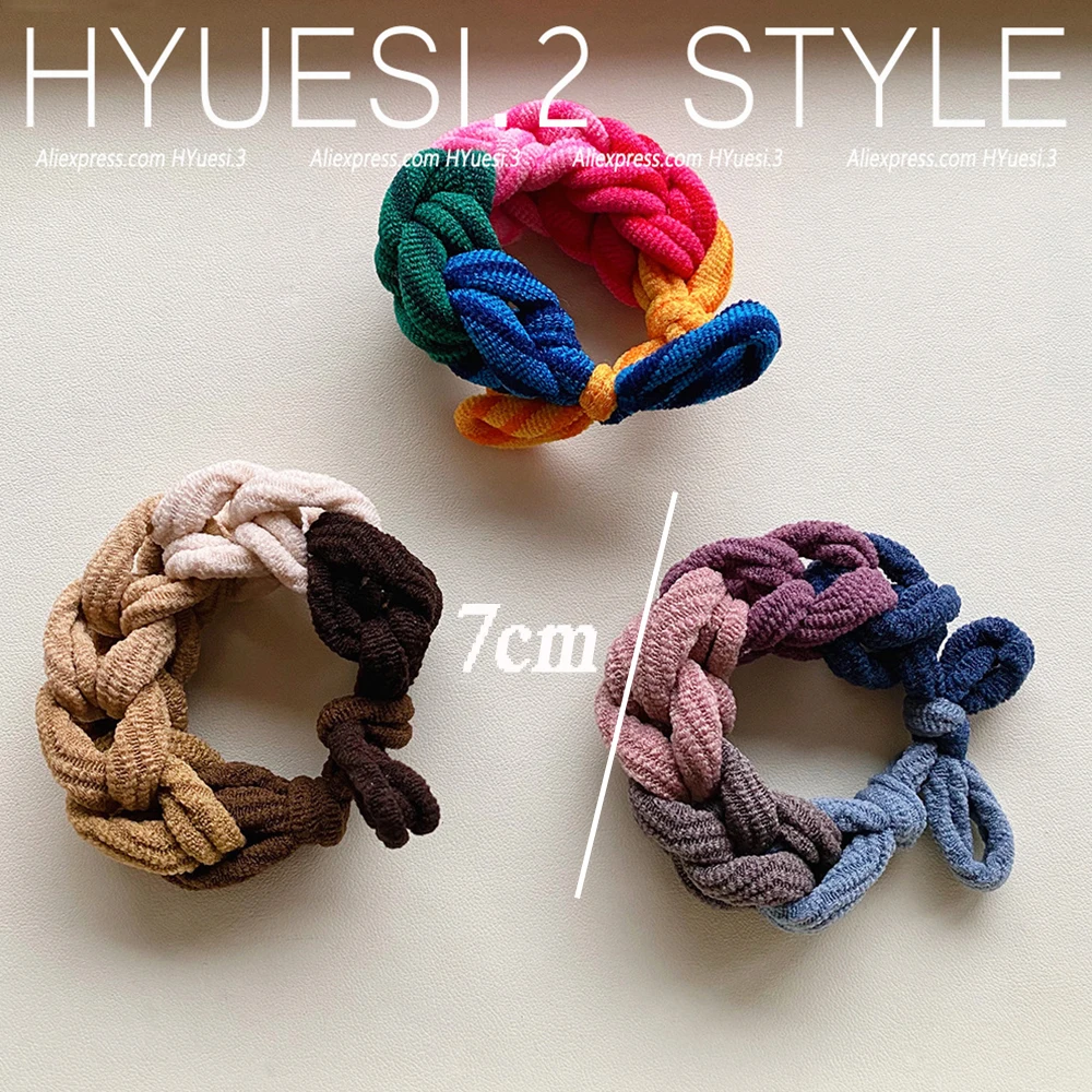 Colorful Bowknot Braided Hait Ties Ropes High Elastic Thickened Ponytail Holders Rubber Band Women Girls Simple Headwear