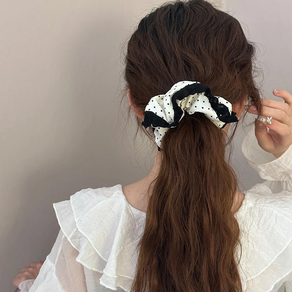 High Elastic Large Intestine Hair Ring Floral Printed Hair Scrunchies Dot  Striped Flower Hair Rope Ponytail Holder Rubber Band