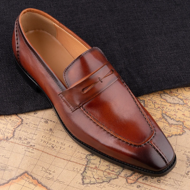 Men Leather Casual Shoes Fashion Comfortable High-end Leather Shoes Handmade Daily Dating Slip-On Wedding Party Dress Shoe