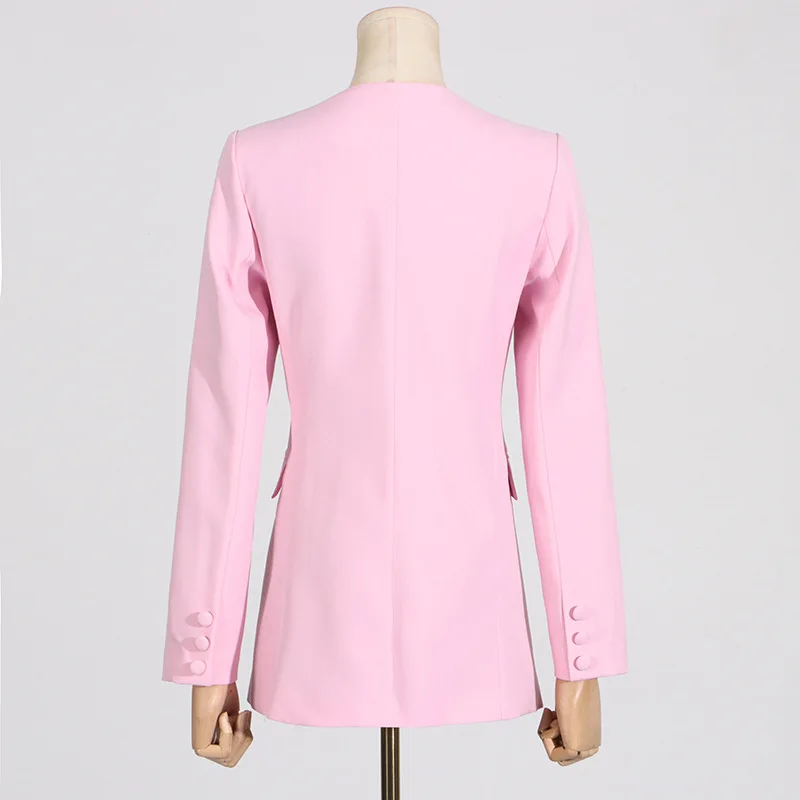 Pink Women Suits 1 Piece Blazer 3D Flower Female Formal Office Lady Business Work Wear Wedding Sexy V Neck Coat Prom Jacket