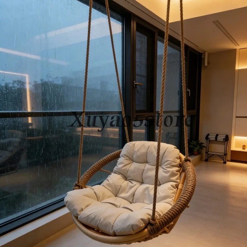 Rattan Hanging Swing Chair, Indoor Dual-use Seat & Recliner, Popular Balcony Double Hanging Rattan Chair for Outdoor Courtyard