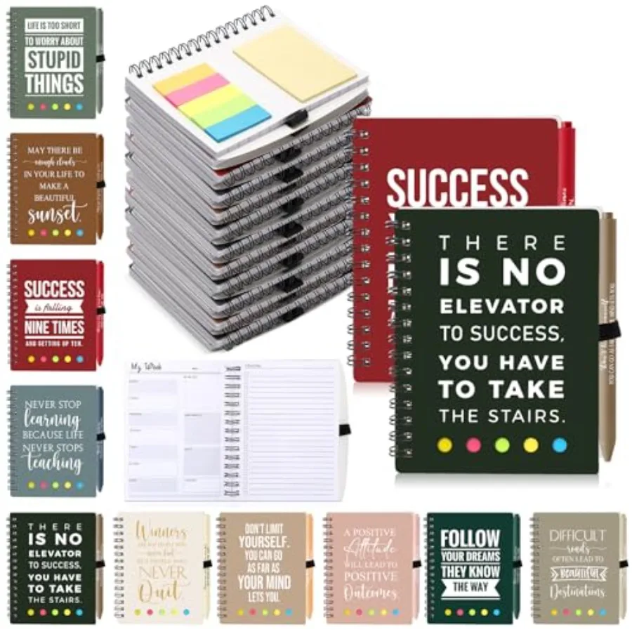 30 Sets Employee Appreciation Gifts Bulk Inspirational Spiral Weekly Planner Notebooks Ballpoint Pens Sticky Notepads for Schoo