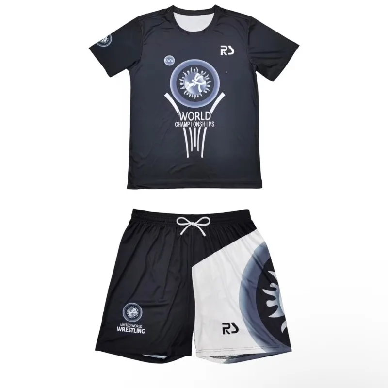 

2026 New Anti-Abrasion Wrestling Training Suit, Black and White Short-Sleeve Shorts, Men's Jiu-Jitsu and Free Fighting Set
