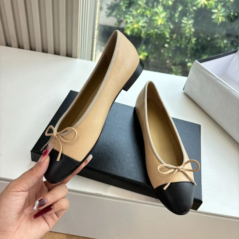 Spring Autumn Denim Blazer High 2026 Color scheme Ballet Flats Women Leather Bow Round Toe Comfortable Shoes Women ballet shoes
