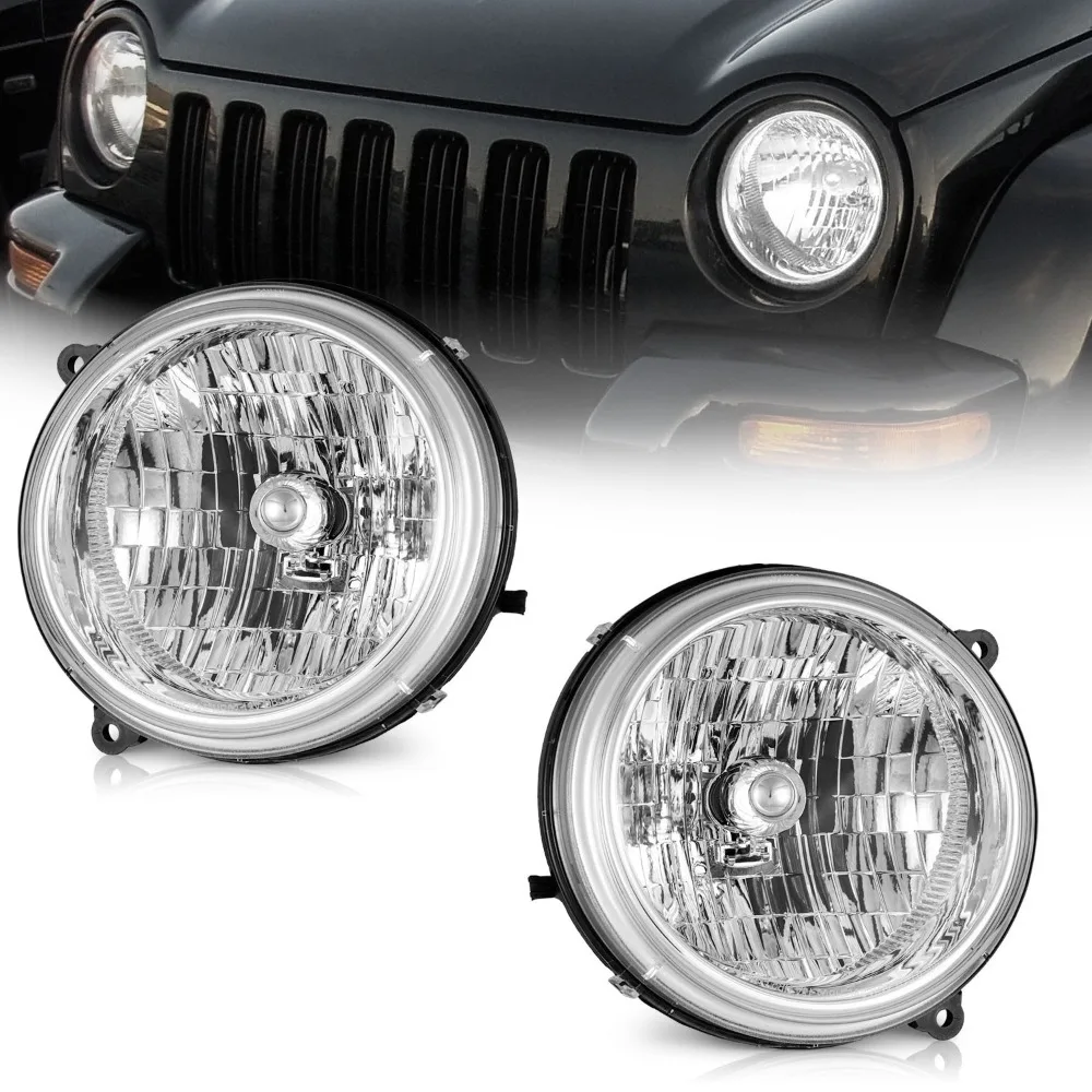 

Headlights Assembly For 2002-2004 Jeep Liberty Chrome Headlamps L+R Pair