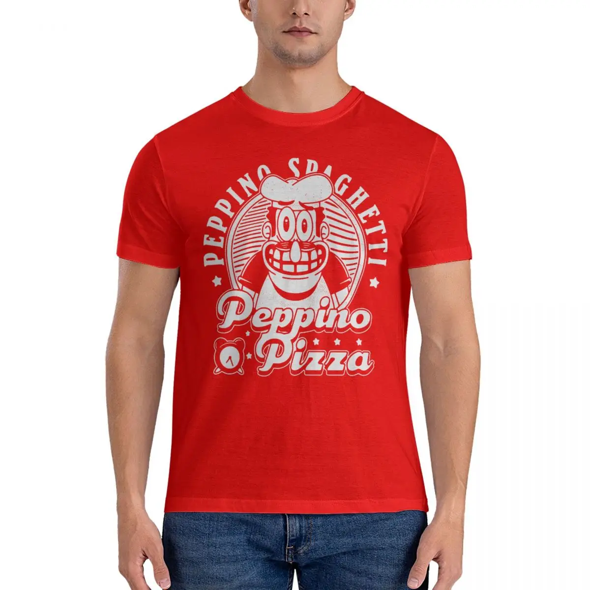 Peppino Pizza Crest Pizza Tower T Shirts Men Cotton Vintage T-Shirts Round Neck Tees Short Sleeve Clothing Plus Size