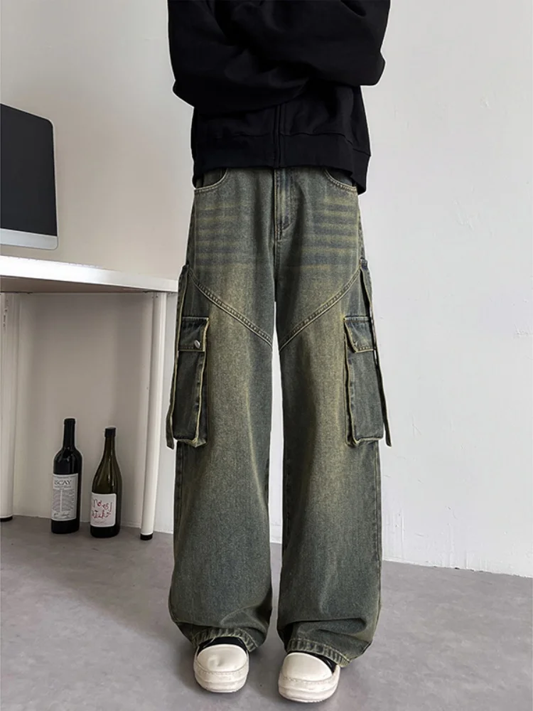 

Мужские рабочие джинсы Hong Kong Sle: прямые, свободные, широкие брюки в американском уличном стиле, струящиеся, расклешенные, в пол.