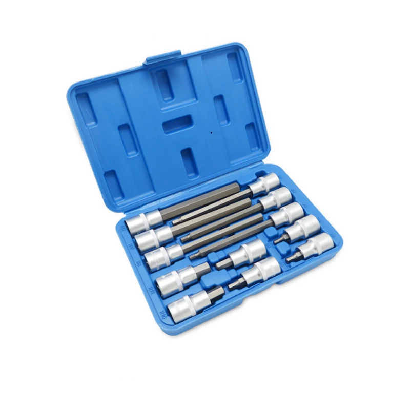 12PCS 1/2inch Square Drive Hex Bit Socket Set H4 H5 H6 H8 H10 H12  140mm And 56mm Length  Repair Spanner Sleeve Hand Tools