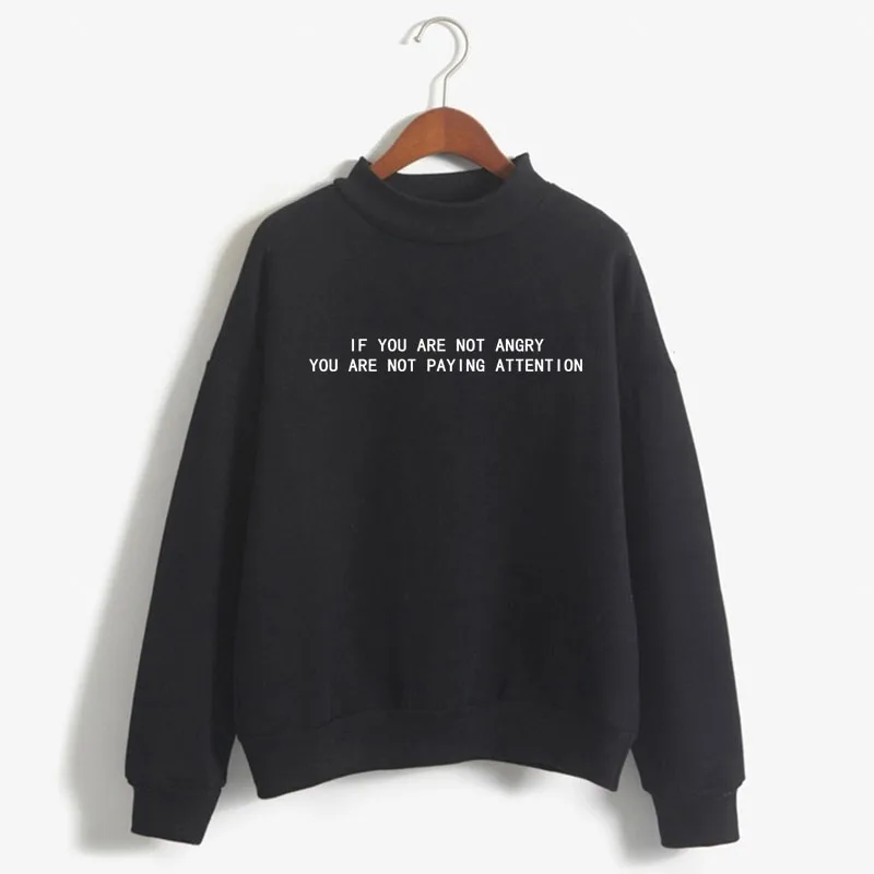 

if you are not angry you are not paying attention Print Women Sweatshirt Korean Oneck Knitted Pullover Candy Color women Clothes