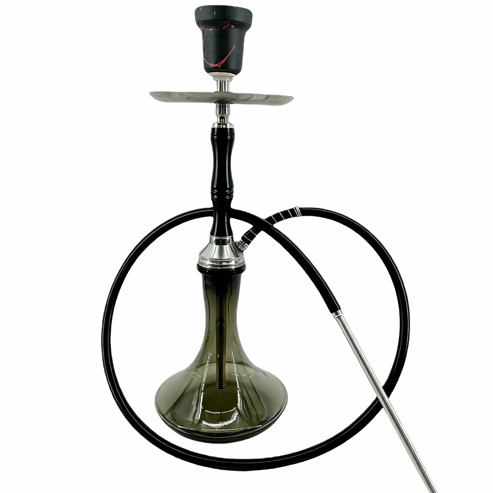 23.2inch Hookah Shisha Full Set With Black Glass Base Aluminum Shaft Single Hose Two Smoke Output Modes Narguile Chicha Complet