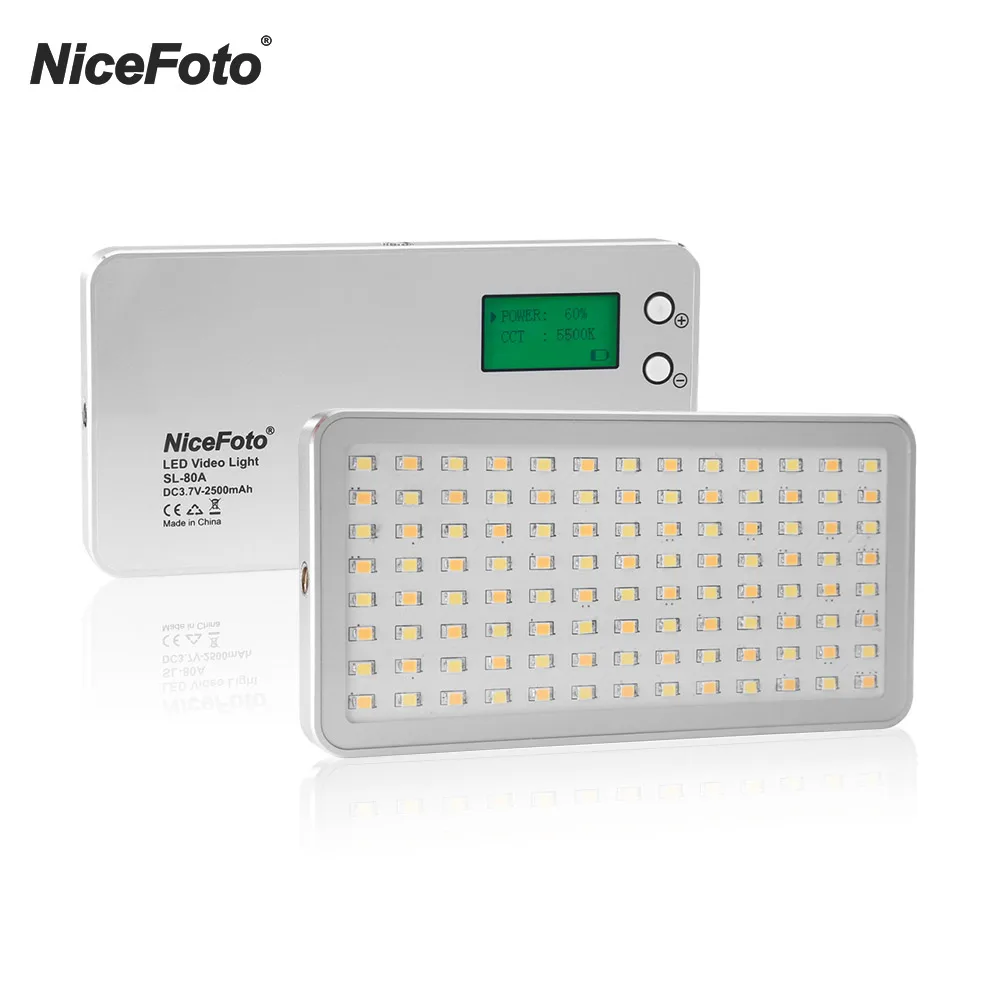

NiceFoto SL-80A 3200K-6500K Карманный светодиодный светильник для видеосъемки, заполняющий светильник для фотографий, встроенный аккумулятор для натюрморта, живого шоу, интервью
