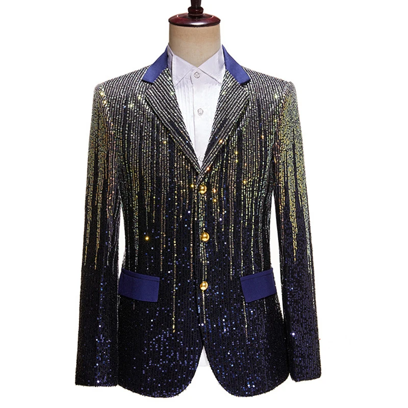 

Three-Buttons Men Luxury Sequin Suit Jacket Notched Lapel 2024 New Stage Performance DJ Banquet Party Costume Bling Blazers