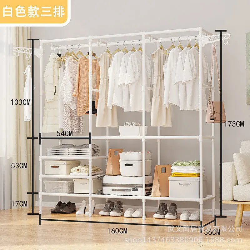 Coat Rack Large Capacity Metal Storage Wardrobe Multifunction Clothes Rack Bedroom Rental Room Organizer