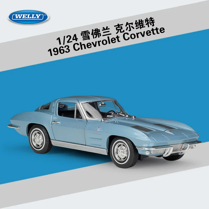 WELLY 1:24 1963 Chevrolet Corvette Alloy Model Sports  Car Diecast Metal Classic Car Vehicles Model High Simulation Kids Toy