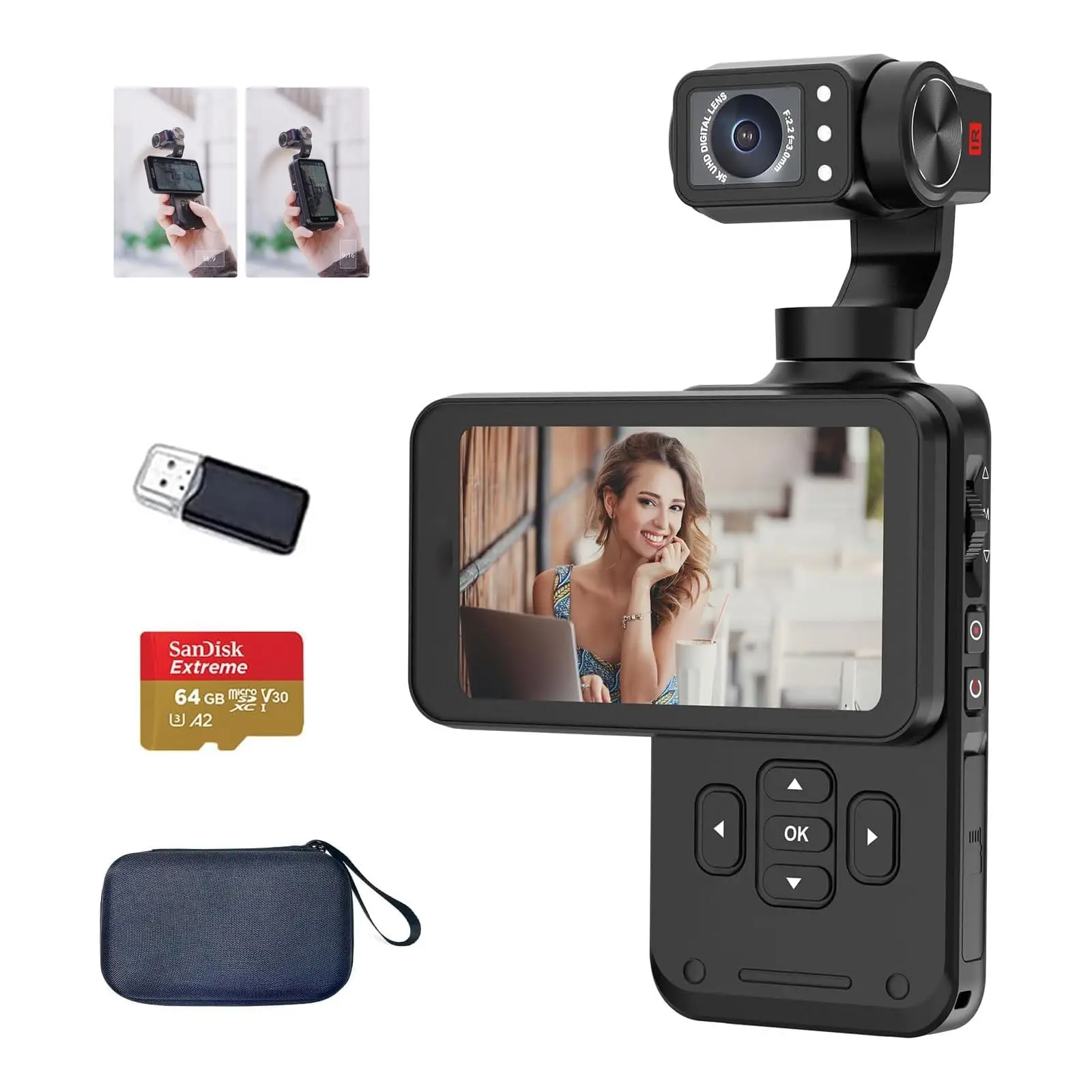 

5K HD Action Camera Handheld Digital Camera 3.5in Rotating Touch Screen Pocket Cam Anti-shake Travel Cycling Video Vlog Recorder