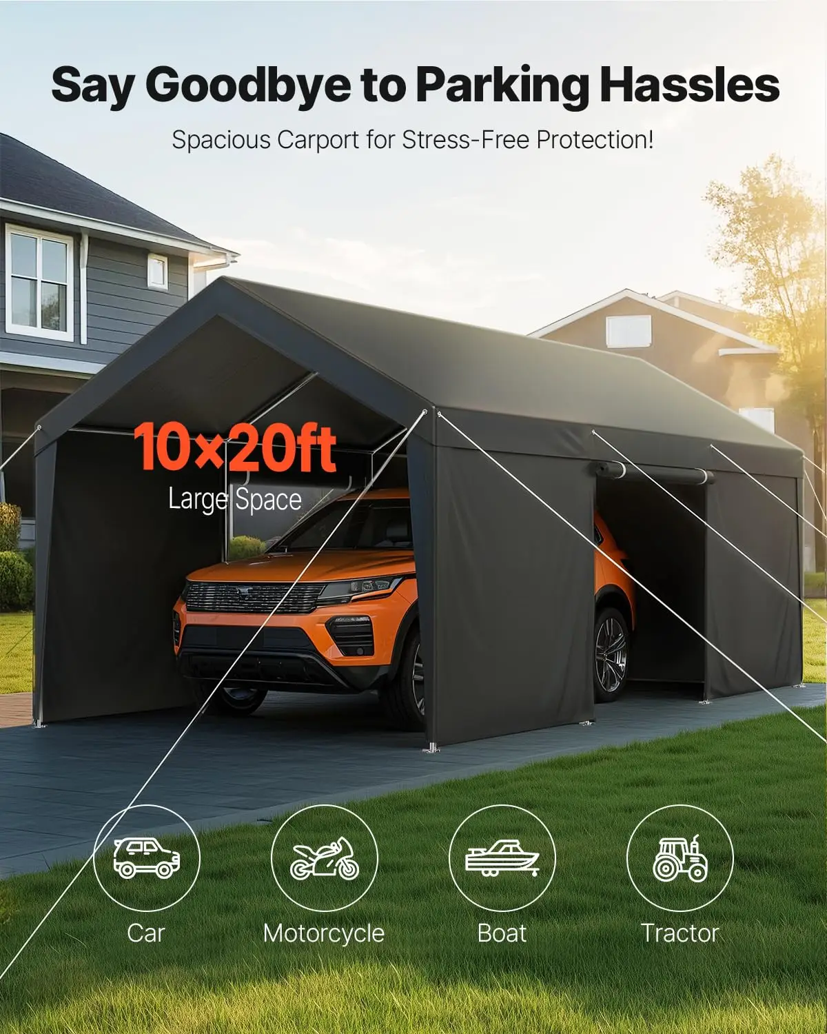 Upgraded 10x20 FT Heavy Duty Carport Canopy with Roll-up Windows, All-Season Portable Garage with Removable, Customized