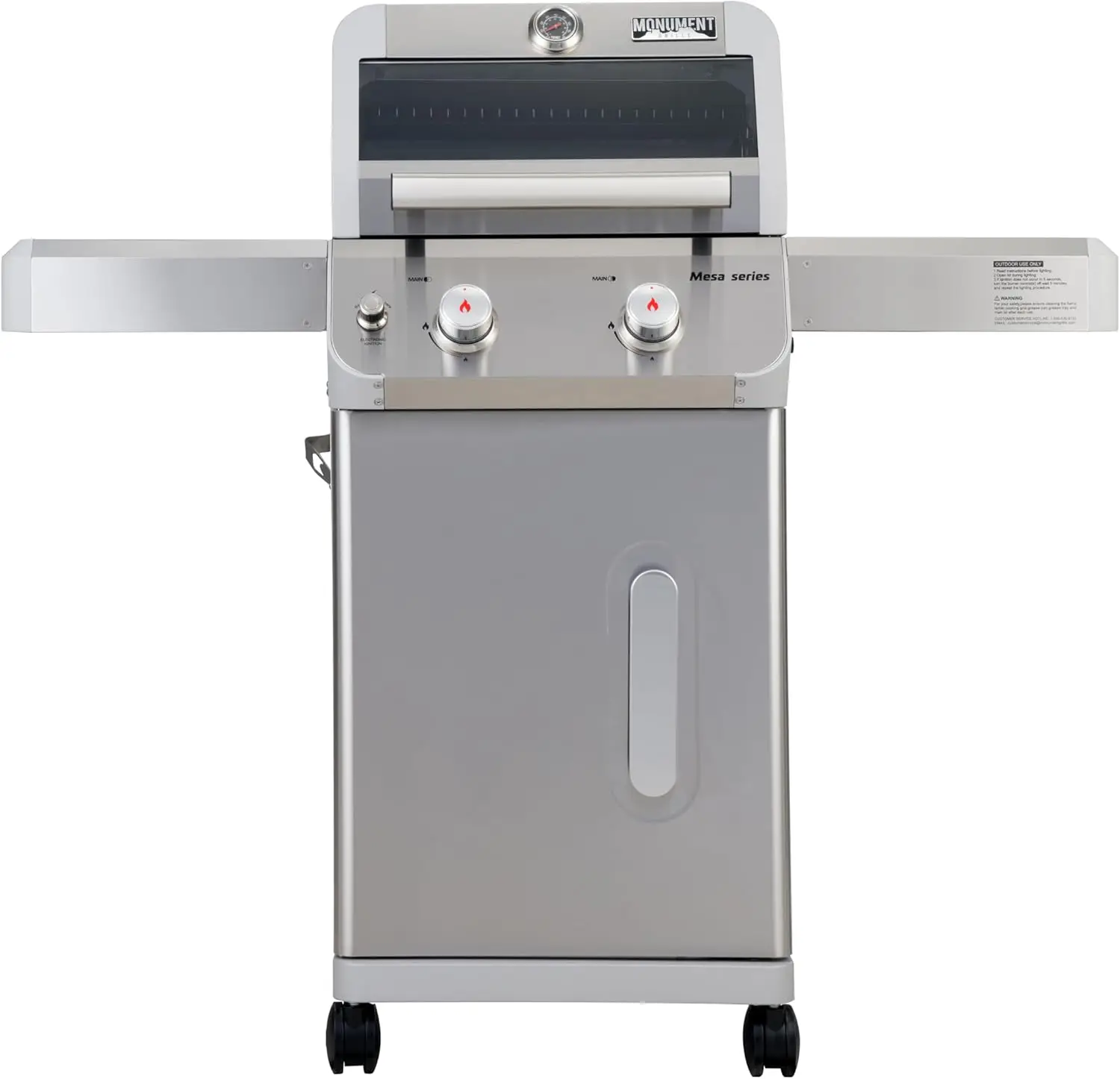 Stainless Steel Liquid Propane Gas Patio Garden Barbecue Grill with Clear View Lid, LED Control and Two Foldable Shelves Mesa