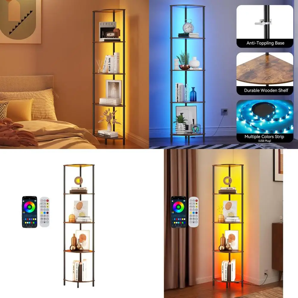 

5-ярусный стеллаж с LED-подсветкой для дома и офиса, идеально подходит для книг, растений и декора